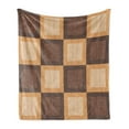 thumbnail image 1 of Board Game Soft Flannel Fleece Blanket, Checkered Squares Pattern with Wooden Effect Chess Board Illustration, Cozy Plush for Indoor and Outdoor Use, 60" x 80", Brown and Pale Brown, by Ambesonne, 1 of 5