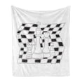 thumbnail image 1 of Board Game Soft Flannel Fleece Blanket, Chess Theme Outline Style Pieces with Abstract Board Design Zigzags Monochrome, Cozy Plush for Indoor and Outdoor Use, 50" x 60", Black White, by Ambesonne, 1 of 5