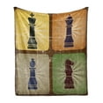 thumbnail image 1 of Board Game Soft Flannel Fleece Blanket, Vintage Style Chess Pieces Bishop with King Queen and Knight with Grunge Effect, Cozy Plush for Indoor and Outdoor Use, 50" x 60", Multicolor, by Ambesonne, 1 of 5