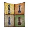 thumbnail image 1 of Board Game Soft Flannel Fleece Blanket, Vintage Style Chess Pieces Bishop with King Queen and Knight with Grunge Effect, Cozy Plush for Indoor and Outdoor Use, 70" x 90", Multicolor, by Ambesonne, 1 of 5