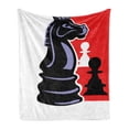 thumbnail image 1 of Board Game Soft Flannel Fleece Throw Blanket, Chess Themed Pieces Design Pawn Silhouette and Knight, Cozy Plush for Indoor and Outdoor Use, 50" x 70", Charcoal Grey Multicolor, by Ambesonne, 1 of 5
