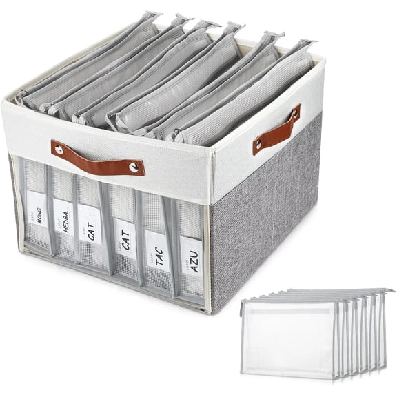 Board Game Storage Box with 6pcs Double-Layer B4 Zipper Bags, Board Game Organizer with Clear Window and DIY Label,Game Storage Containers for Office Supplies,Puzzles,Building Blocks,Craft