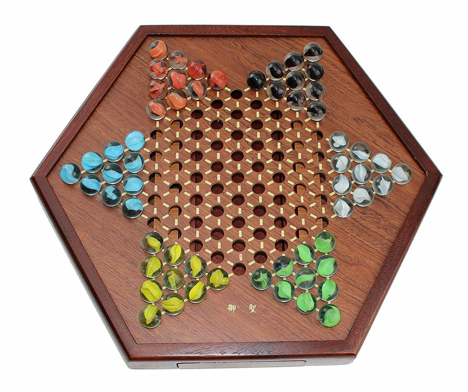Wooden Chinese Checkers Board Game - Colorful 6-Sided Marble Game For Kids & Adults, Family Game Night