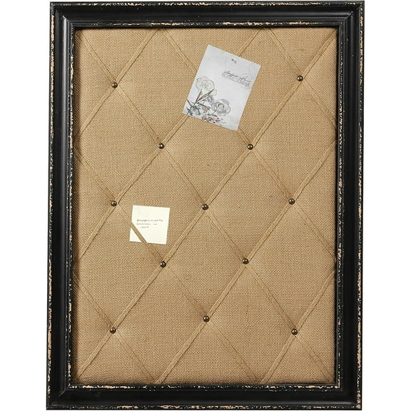 Vision Board Linen Bulletin Board Black Frame, 21"×27" Pin Boards Large Cork Boards for Walls, Rustic Message Board Decorative Memo Boards, Wall Mounted Display Picture Board for Home Office Decor