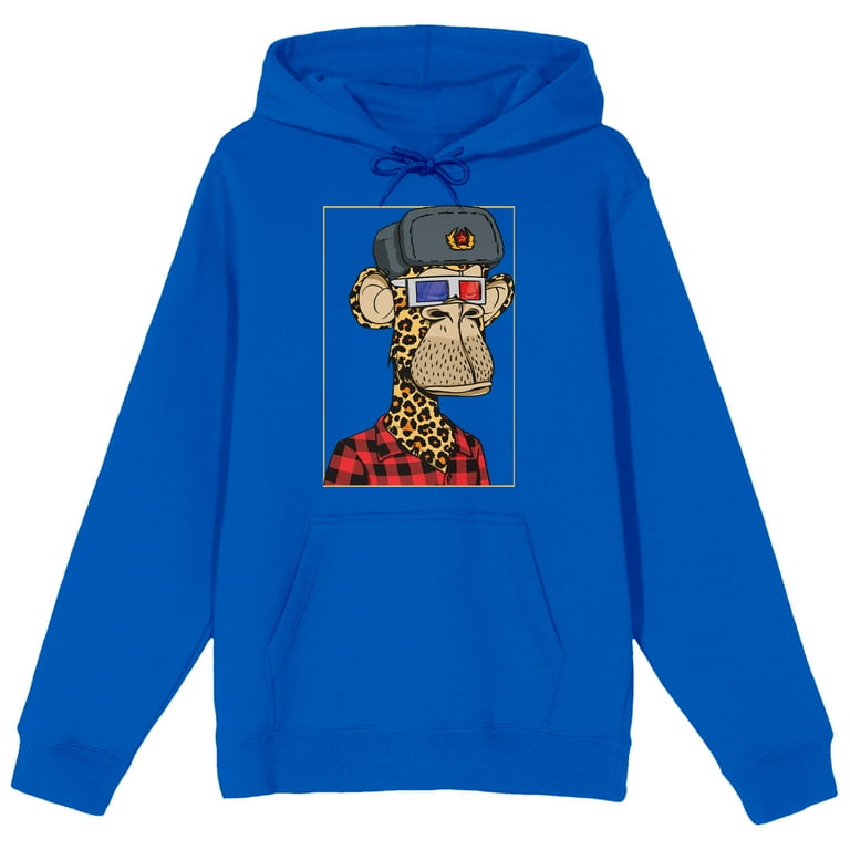 Board Of Directors Ape With Checkered Sleeve Long Sleeve Royal Blue Men s Hooded Sweatshirt Large