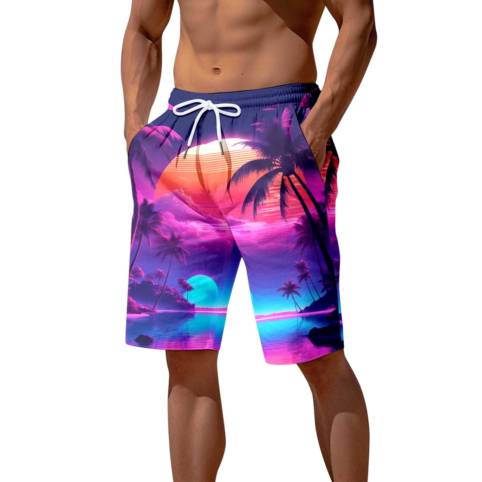 Mens Beach Shorts - Purple Hawaiian IV main image 1