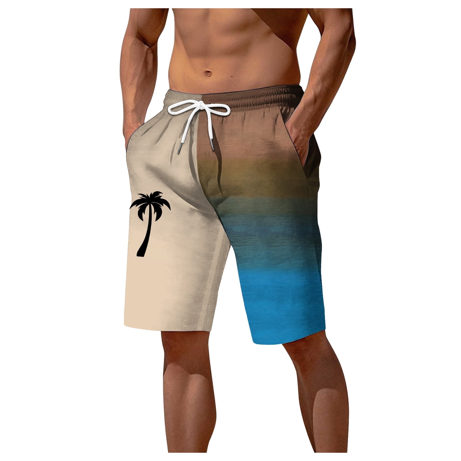 Board Shorts Men's Men Swimsuit Funny Mens Swim Trunks Polo Bathing Suit Men Mesh Beige M