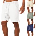 thumbnail image 1 of Board Shorts Swim Trunks for Men Summer Casual Fitness Bodybuilding Cotton Linen Swimwear Bathing Suits Beach Bottom Shorts with Pockets Khaki, 1 of 4