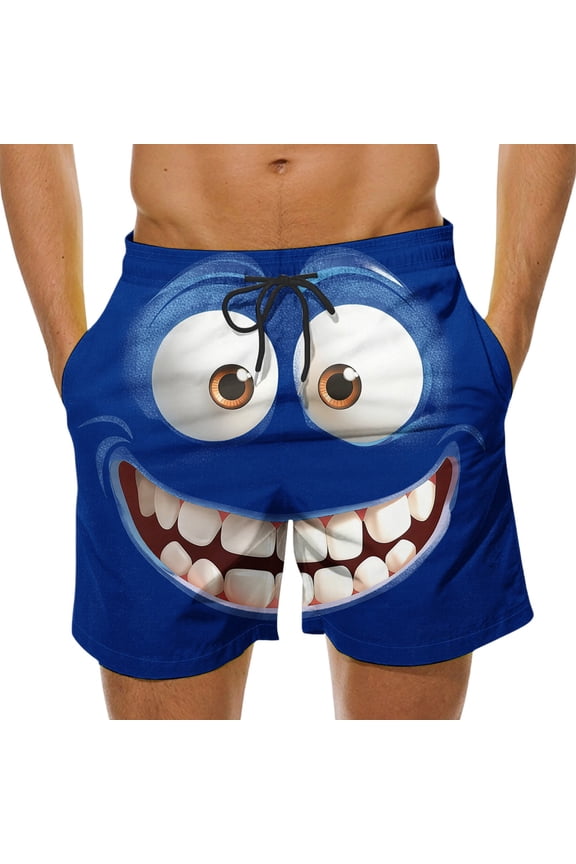 Board Shorts for Men Funny Face Frint Elastic Waist Swim Trunk Summer Casual Beach Vacation Bathing Suit Breathable Drawstring Stretch Shorts