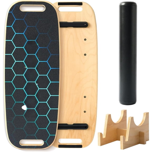 Board for Adult with Adjustable Stoppers: 3 Modes Wobble Board with Roller Exercise Balancing Stability Trainer for Improve Non Slip Surface