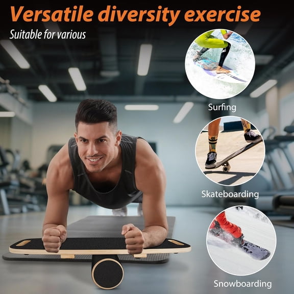Board for Adults | Adjustable Wobble Board with 3 Distance Options | Wooden Surf Trainer for Physical Therapy &  Strength