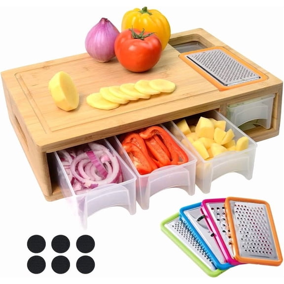 Board with Containers, , and Graters, Large Board with Containers, Dropping Zone, Carving Board with Easy-grip Handle, Juice