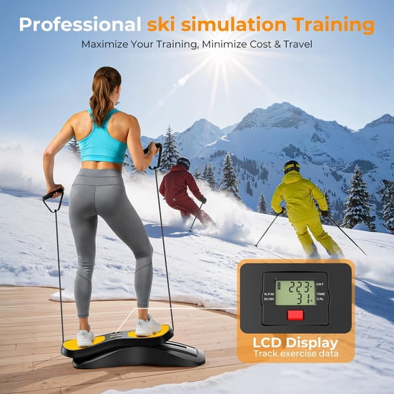 Board with Resistance Bands, Portable Rock Stepper Featuring LCD Monitor, 330 lbs Capacity Ski for Full Body Workout