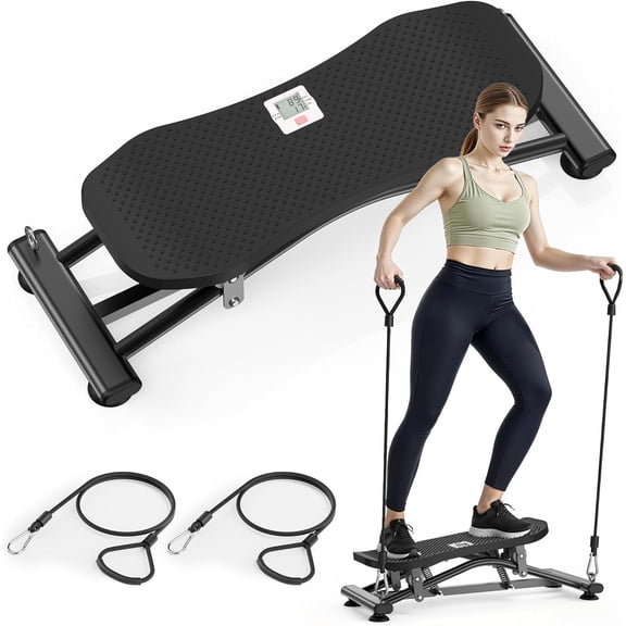 Board with Resistance Bands, Versatile Rocking Stepper, Wobble Board Featuring LCD , 330 lbs High-Capacity Ski Trainer for Full Exercise at