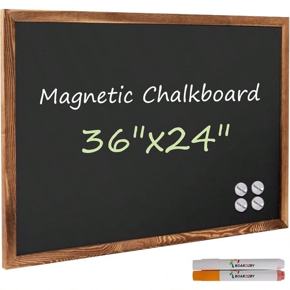 Board2by Rustic Wood Framed Magnetic Chalkboard 24 X 36 Large Hanging Chalk Board Sign For NonPorous Wall Blackboard For Wedding Kitchen Restaurant Menu And Home With 4 Unique Magnets Brown
