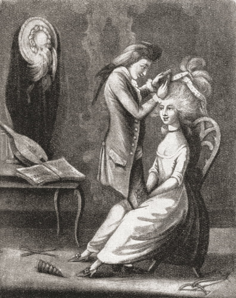 The Boarding-School Hair-Dresser 1786 From Illustrierte Sittengeschichte vom Mittelalter bis zur Gegenwart by Eduard Fuchs published 1909 Canvas Art - Ken Welsh Design Pics (24 x 30)