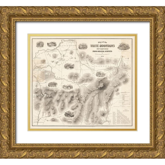 Boardman 22x20 Gold Ornate Wood Framed with Double Matting Museum Art Print Titled - White Mountains New Hampshire -Boardman 1858
