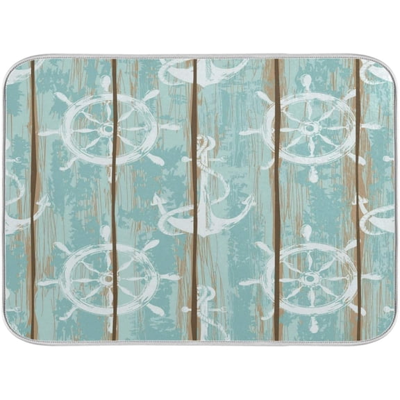 Boards Of Ship Deck Nautical Dish Drying Mat 18x24 inch Absorbent Reversible Microfiber Mat Dish Dry Pad Protector for Kitchen