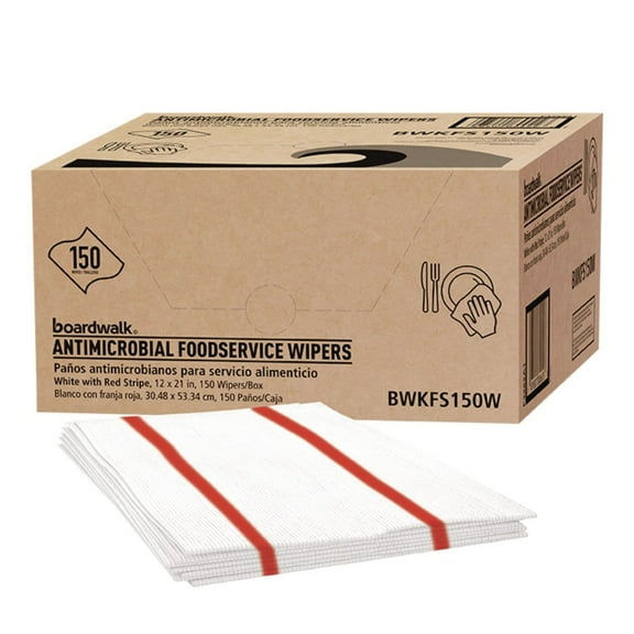 Boardwalk 3282 12 in. x 21 in. 1-Ply Antimicrobial Foodservice Wipers - Red/White (150/Carton)