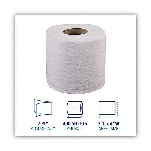 Boardwalk 6144 Two-Ply Toilet Tissue White 4 x 3 Sheet 400 Sheets/Roll 96 Rolls/Carton