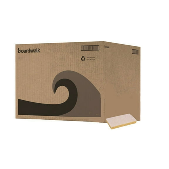 Boardwalk 63BWK LD 3.6 in. x 6.1 in. Individually Wrapped Light Duty Scrubbing Sponge - Yellow/White (20/Carton)