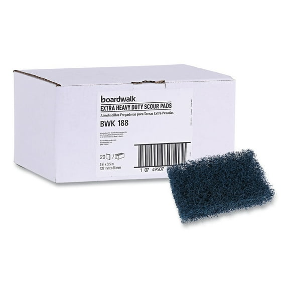Boardwalk 88BWK HD 3.5 in. x 5 in. Extra Heavy-Duty Scour Pad - Dark Blue (20/Carton)