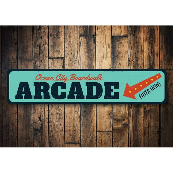 Boardwalk Arcade Novelty Decor, Metal Wall Sign - 4x18 Inches