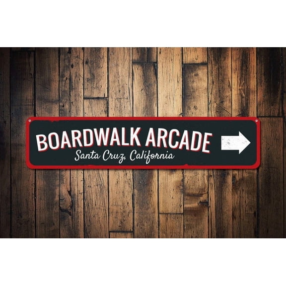 Boardwalk Arcade Sign Arrow Boardwalk Location Sign Custom Beach House Sign Metal Beach Decor - Boardwalks - Size: 16 x 4 Inches