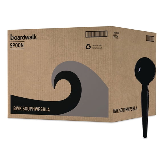 Boardwalk Heavyweight Polystyrene Cutlery, Soup Spoon, Black, 1000/Carton