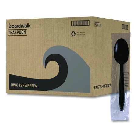Boardwalk TSHWPPBIW Heavyweight Wrapped Polypropylene Cutlery, Teaspoon, Black, 1000/carton