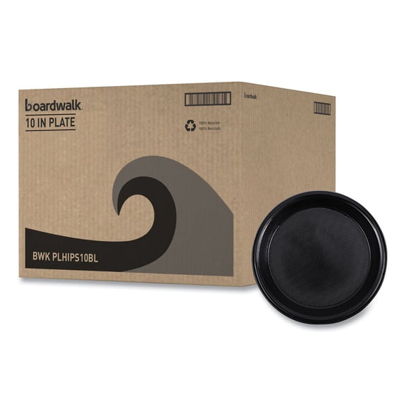 10 in. Diameter Hi-Impact Plastic Dinnerware Plate - Black (125/Sleeve, 4 Sleeves/Carton)