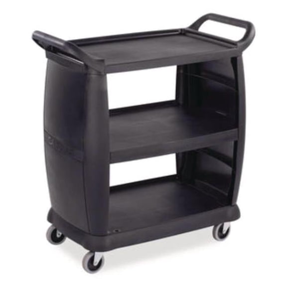 18 in. x 36.25 in. x 38 in. 300 lb Capacity Plastic Bussing Cart with 3 Shelves - Black