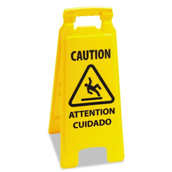 Boardwalk Caution Safety Sign For Wet Floors, 2-Sided, Plastic, 10 x 2 x 26, Yellow -BWK26FLOORSIGN