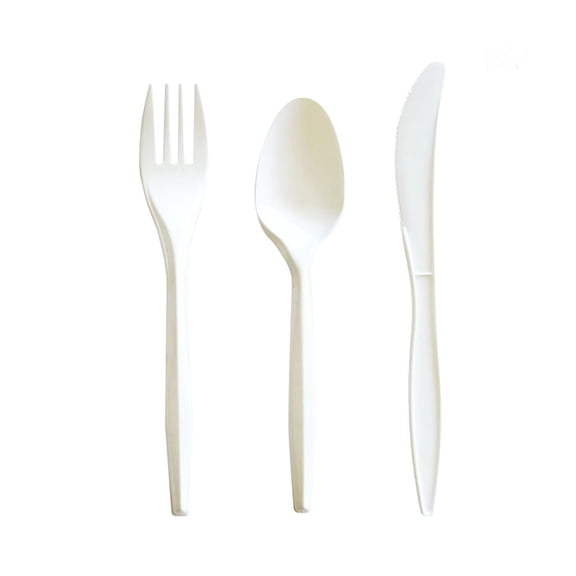 Boardwalk BWK3COMBOKITPP 6.97 in. Plastic Mediumweight Fork/Knife/Spoon 3-Piece Cutlery Kit - White (250/Carton)