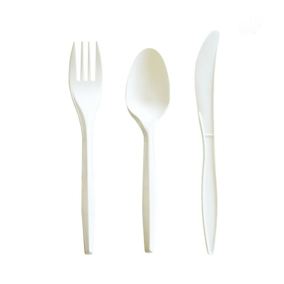 Boardwalk BWK3COMBOKITPP 6.97 in. Plastic Mediumweight Fork/Knife/Spoon 3-Piece Cutlery Kit - White (250/Carton)