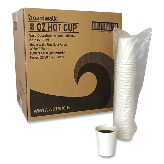 Boardwalk Disposable Paper Hot Cups, 8 oz, White, 1,000/Carton