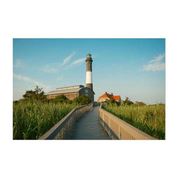 Boardwalk and Fire Island Lighthouse - Fire Island New York Photography Lighthouse Coastal Landscape Nature Scenic Architecture Beach House Unframed Wall Art Print 32 x 48 inches