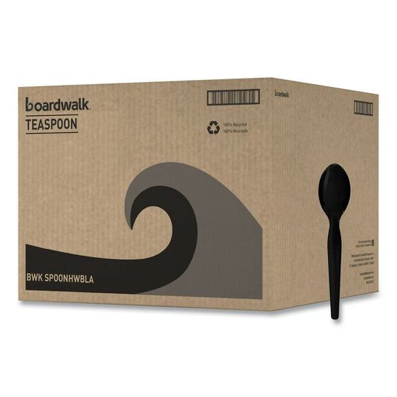 Boardwalk Heavyweight Polystyrene Cutlery, Teaspoon, Black, 1000/Carton