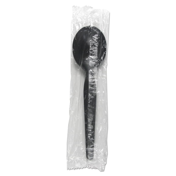 Heavyweight Wrapped Polystyrene Soup Spoons - Black (1000/Carton)