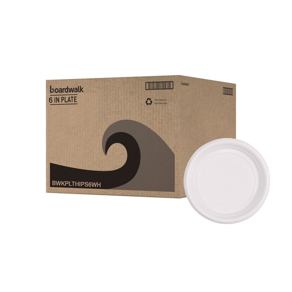 Boardwalk Hi-Impact Plastic Dinnerware, Plate, 6" Diameter, White, 1000/Carton -BWKPLTHIPS6WH