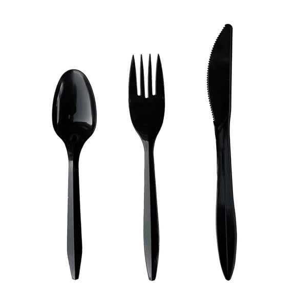 4-Piece Mediumweight Cutlery Kit - Black (250/Carton)