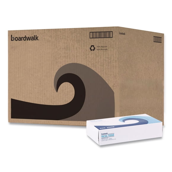 Boardwalk Office Packs Facial Tissue, 2-Ply, White, Flat Box, 100 Sheets, 30 Boxes/Carton, BWK6500B