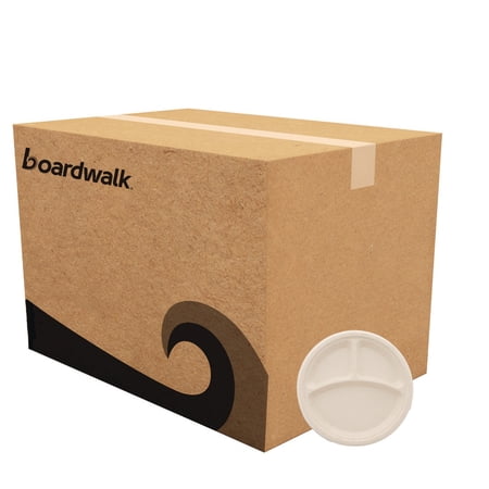 10 in. 3-Compartment Bagasse PFAS-Free Dinnerware Plate - Tan (500/Carton)