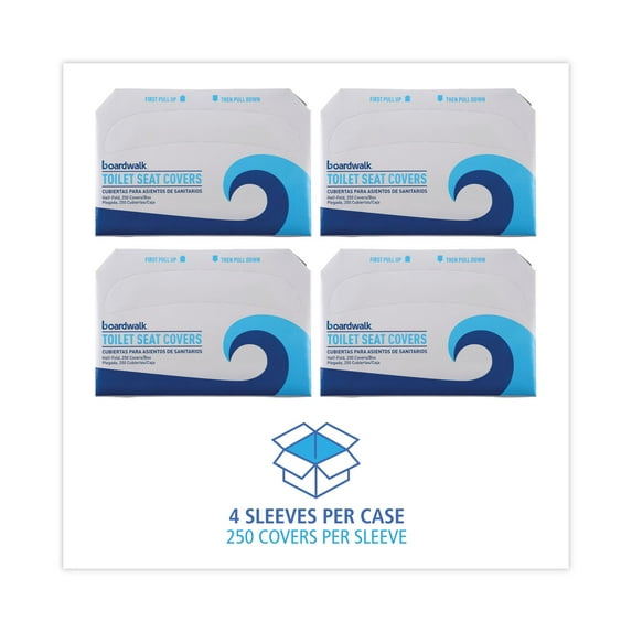 Boardwalk Premium Half-Fold Toilet Seat Covers, 250 Count, 4 Packs per Carton