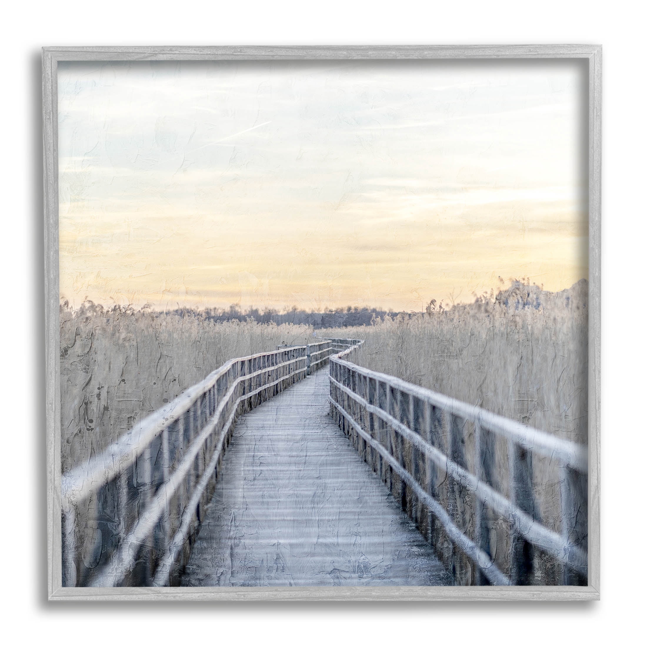 Boardwalk Reeds Rural Path Landscape Graphic Art Gray Framed Art Print Wall Art