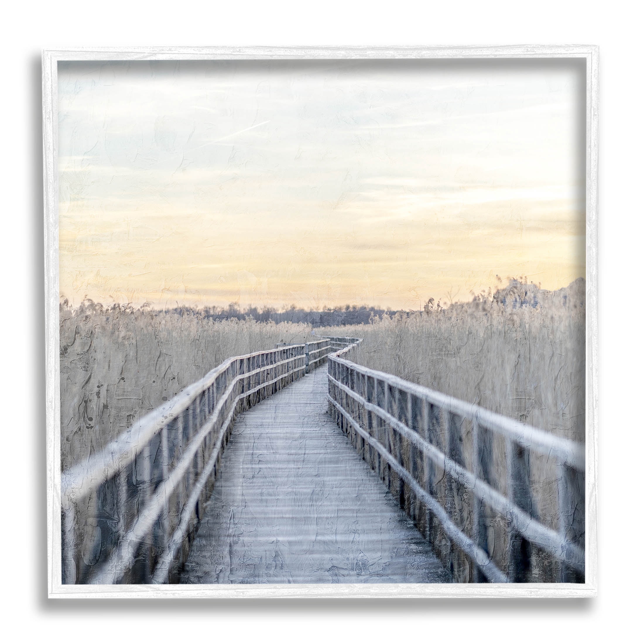 Boardwalk Reeds Rural Path Landscape Graphic Art White Framed Art Print Wall Art
