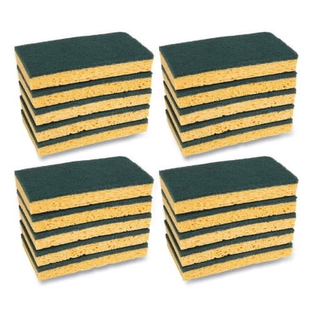 Boardwalk Scrubbing Sponge, Medium Duty, 3.6 x 6.1, 0.75" Thick, Yellow/Green, Individually Wrapped