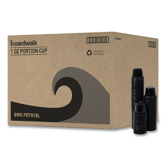 Boardwalk Soufflé/Portion Cups 1 oz Polypropylene Black 20 Cups/Sleeve 125 Sleeves/Carton
