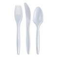 thumbnail image 1 of Boardwalk Three-Piece Cutlery Kit, Fork/Knife/Teaspoon, Polypropylene, White, 250/Carton, 1 of 8