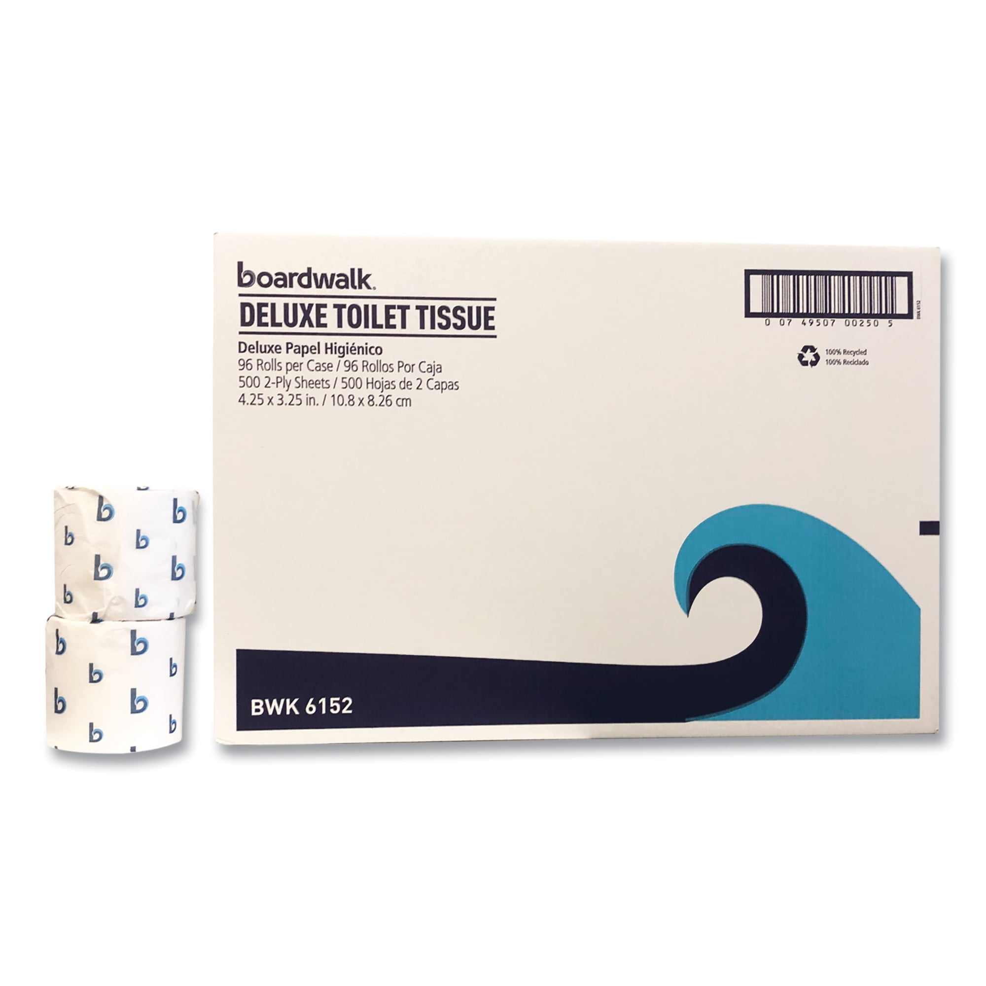 Boardwalk Two-Ply Toliet Tissue, Septic Safe, White, 500 Sheets Roll, 96 Rolls/Carton -BWK6152